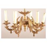 Art Nouveau Gilt and Cast Brass Six Arm Chandelier