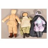 Three Vintage Amish Cloth Dolls in Traditional Dre