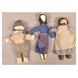 Three Vintage Amish Cloth Dolls in Traditional Dre