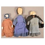 Three Vintage Amish Cloth Dolls in Traditional Dre