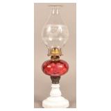Antique Cranberry Glass Fluid Lamp.