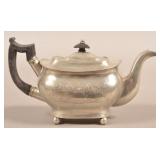 Israel Trask Pewter Boat Form Ball Foot Teapot.