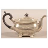Israel Trask Pewter Boat Form Shell Foot Teapot.