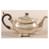 Unsigned Pewter Boat Form Shell Foot Teapot.