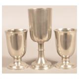Three Unsigned American Pewter Chalices.