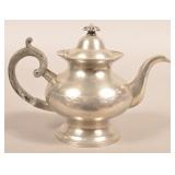 Eben Smith Pewter Bulbous Form Footed Teapot.