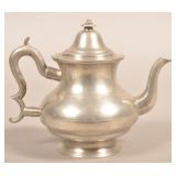 Unsigned American 19th Century Pewter Teapot.