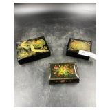 3 Lacquered Decorated Bureau Boxes