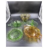 Selection of Green & Yellow Depression Glassware