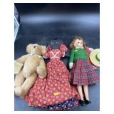 Tray of Homemade Dolls, Bear & Scottish Doll