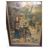 Vintage Winter Print of Young Ladies Feeding
