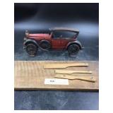 Vintage Wooden Board, Primitive Knives & Car