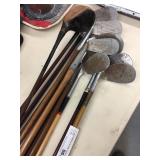 12 Vintage Wood, Metal & Fiberglass Golf Clubs