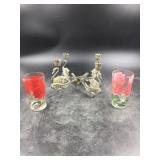 2 Peanut Butter Glasses & Swan Candle Holders
