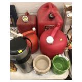 Partial Table of Gas Cans, Coffee Dispenser
