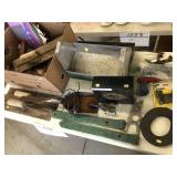 Table with Concrete Finishing Tools, Hinges, etc.