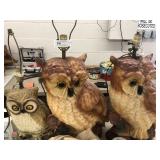 3 Large Ceramic Owl Lamps