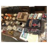 Table of Various Collector Mugs, Thread, etc.