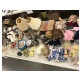 Table of Collector Dolls, Owl Figurines, Misc.