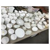 Table of Milk Glass, Pitcher & Bowl Set, etc.