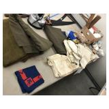 Table of Vintage Wool Army Blankets, B.S.A Items