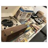 Table of Vintage Record Player, Sewing Thread,