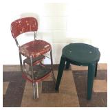 Metal Vintage Step Stool Chair & Patio Table