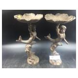 Pair of Cast Iron Mermaid Form Statues