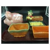 Tray Lot of Planter and Pig Bank