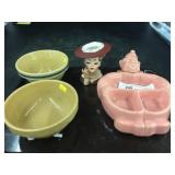 2 Small Banded Mixing Bowls, Napco Vase, Etc.