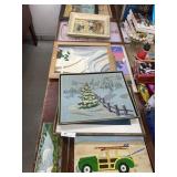 Table of Painting, String Art, Misc. Framed Items