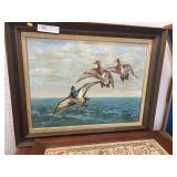 Oil on Canvas of Ducks in Flight