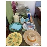 Table Lot of Ceramics, Glassware, Punch Bowls,