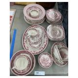 Homer Laughlin Red Transferware Set