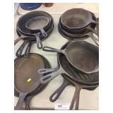 Lot of 16 Various Cast Iron Frying Pans