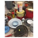 Lot of Advertising Tons, Enamelware and Cookware