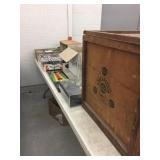 Table Lot of Cds, Bottles, Large Crate, Etc.