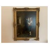 Vintage Print on Canvas with Ornate Gold Frame