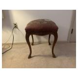 Wooden and Upholstered Carved Stool