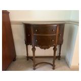 Walnut Half Round Side Table with 2 Drawers/Doors