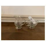 Decorative Etched Glass Pitcher and Creamer