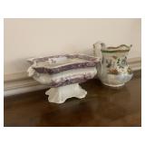 Decorative Water Pitcher & Transferware Compote