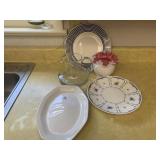 3 Platters, Decorative Water Pitcher and Vase