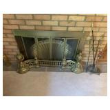 Vintage Brass Fireplace Fender and Tools