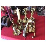 10 Brass Candlesticks and Decorative Items