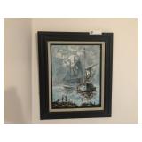 Boat Scene Oil on Canvas