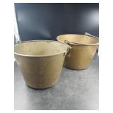 2 Vintage Brass Iron Bail-Handled Pails