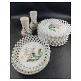 12 Pcs. of Decorated Milk Glass