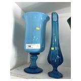 2 Pieces of Blue Glass Vases