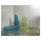 4 Pcs of Blue & Yellow Opalescent Glass